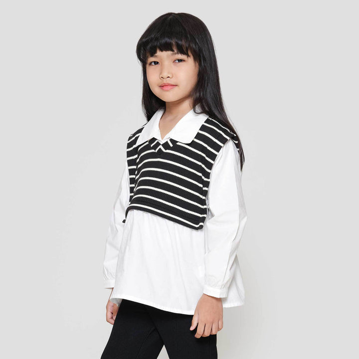 Little M 2In1 Vest Stripe Kemeja Anak Perempuan