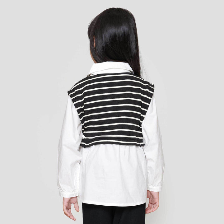 Little M 2In1 Vest Stripe Kemeja Anak Perempuan