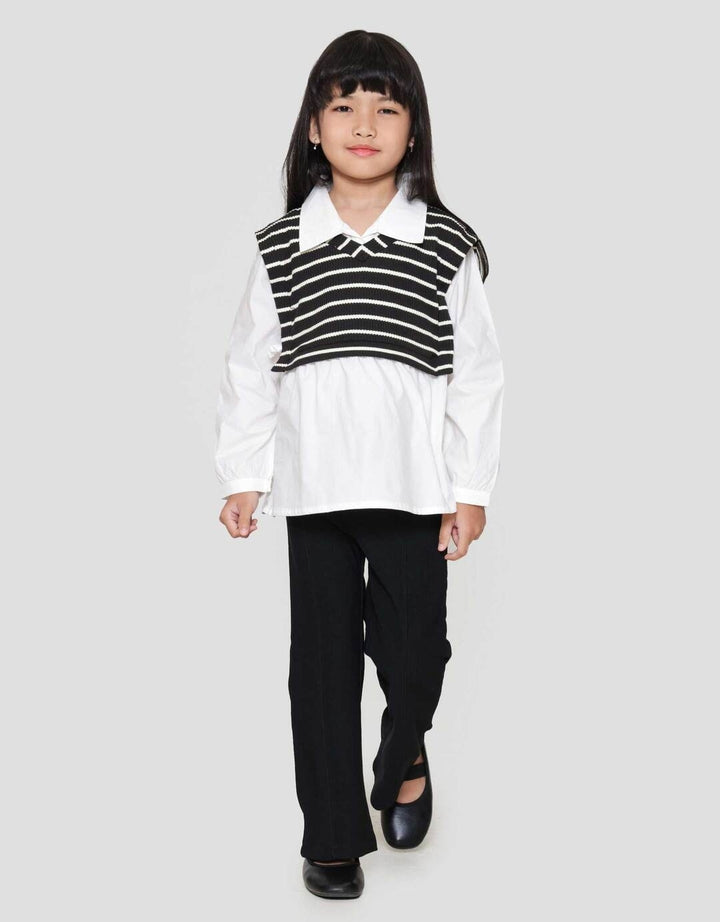 Little M 2In1 Vest Stripe Kemeja Anak Perempuan