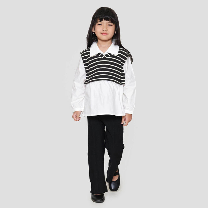 Little M 2In1 Vest Stripe Kemeja Anak Perempuan