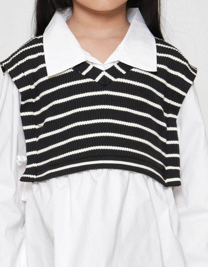 Little M 2In1 Vest Stripe Kemeja Anak Perempuan