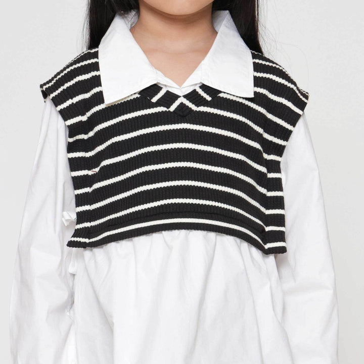 Little M 2In1 Vest Stripe Kemeja Anak Perempuan