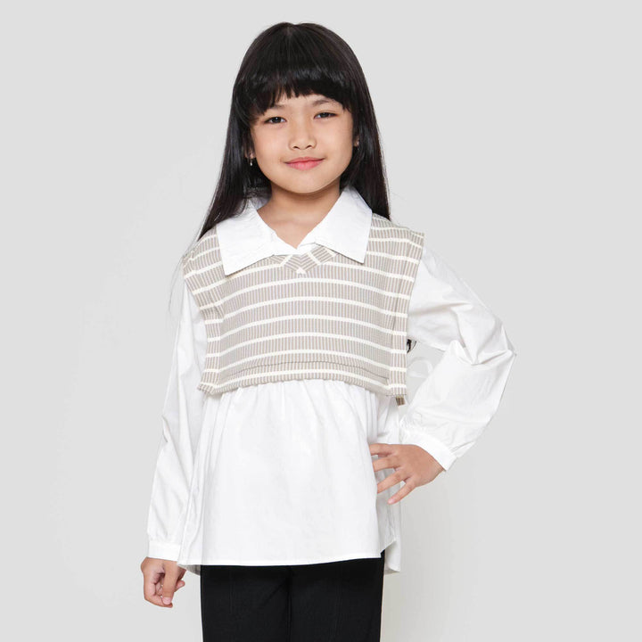 Little M 2In1 Vest Stripe Kemeja Anak Perempuan