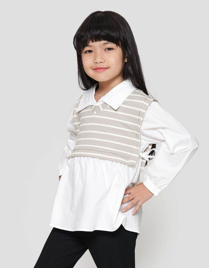 Little M 2In1 Vest Stripe Kemeja Anak Perempuan