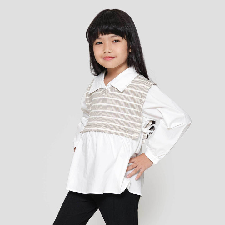 Little M 2In1 Vest Stripe Kemeja Anak Perempuan