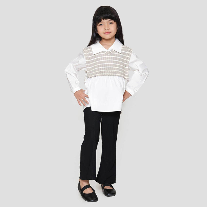 Little M 2In1 Vest Stripe Kemeja Anak Perempuan