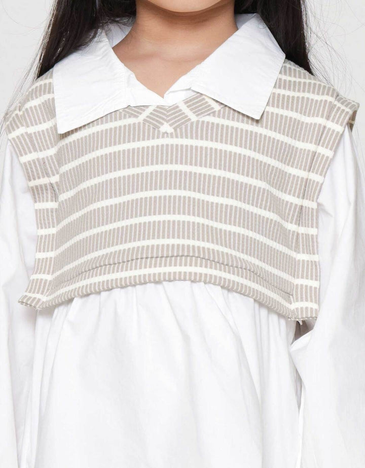 Little M 2In1 Vest Stripe Kemeja Anak Perempuan