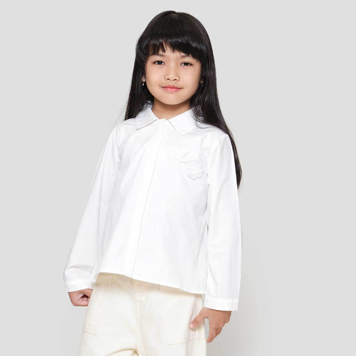 Little M Top Woven Aplikasi Bunga Kemeja Anak Perempuan