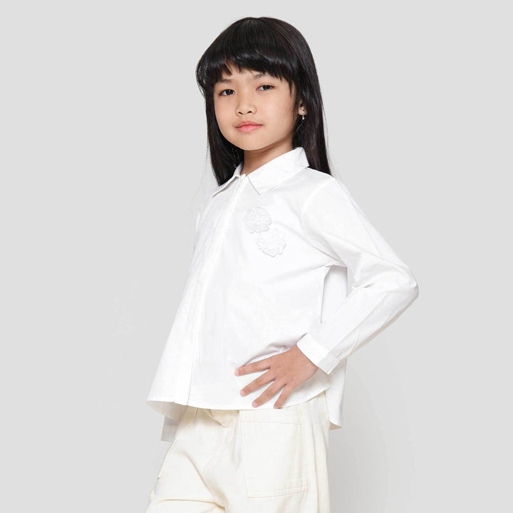 Little M Top Woven Aplikasi Bunga Kemeja Anak Perempuan