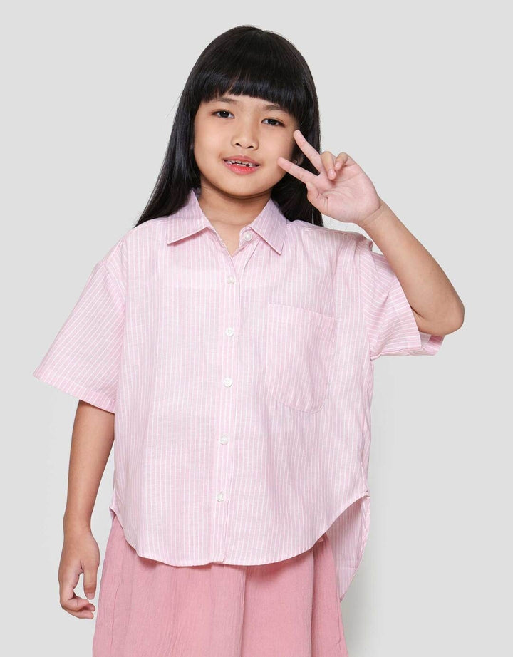 Little M Salur Oversize Kemeja Lengan Pendek Anak Perempuan