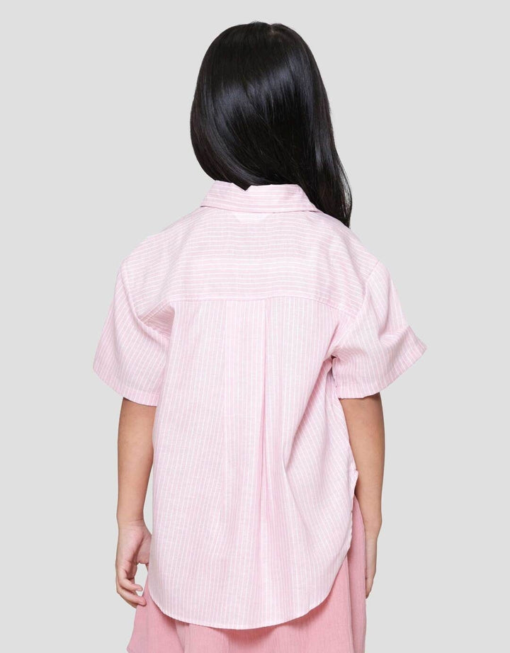 Little M Salur Oversize Kemeja Lengan Pendek Anak Perempuan