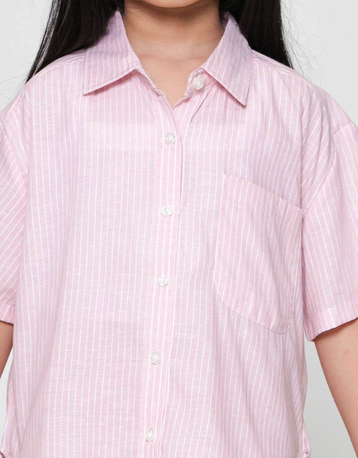 Little M Salur Oversize Kemeja Lengan Pendek Anak Perempuan