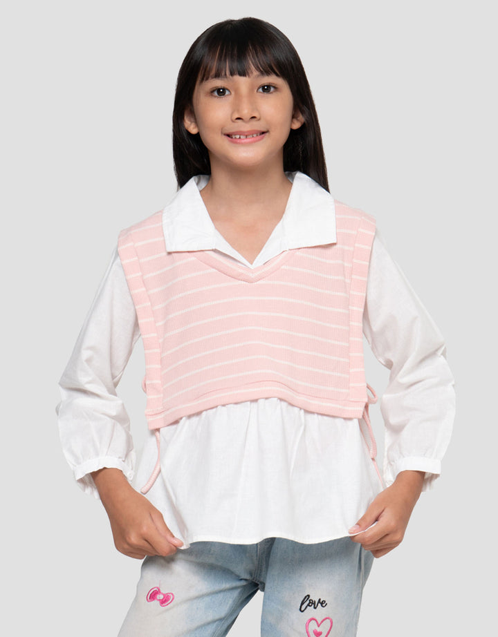 Little M Salur Tekstur Kemeja Anak Perempuan