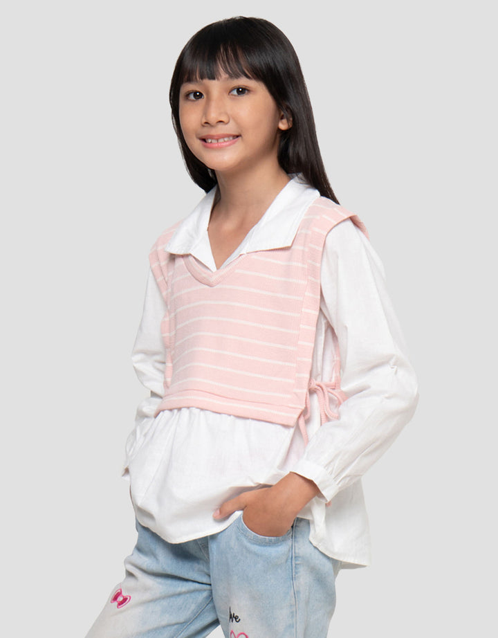 Little M Salur Tekstur Kemeja Anak Perempuan