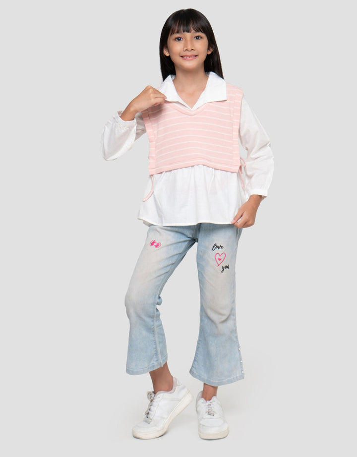 Little M Salur Tekstur Kemeja Anak Perempuan