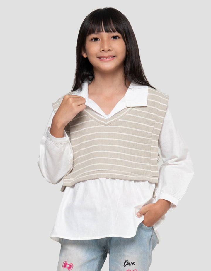 Little M Kombi Salur Tekstur Kemeja Anak Perempuan