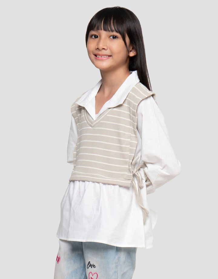 Little M Kombi Salur Tekstur Kemeja Anak Perempuan