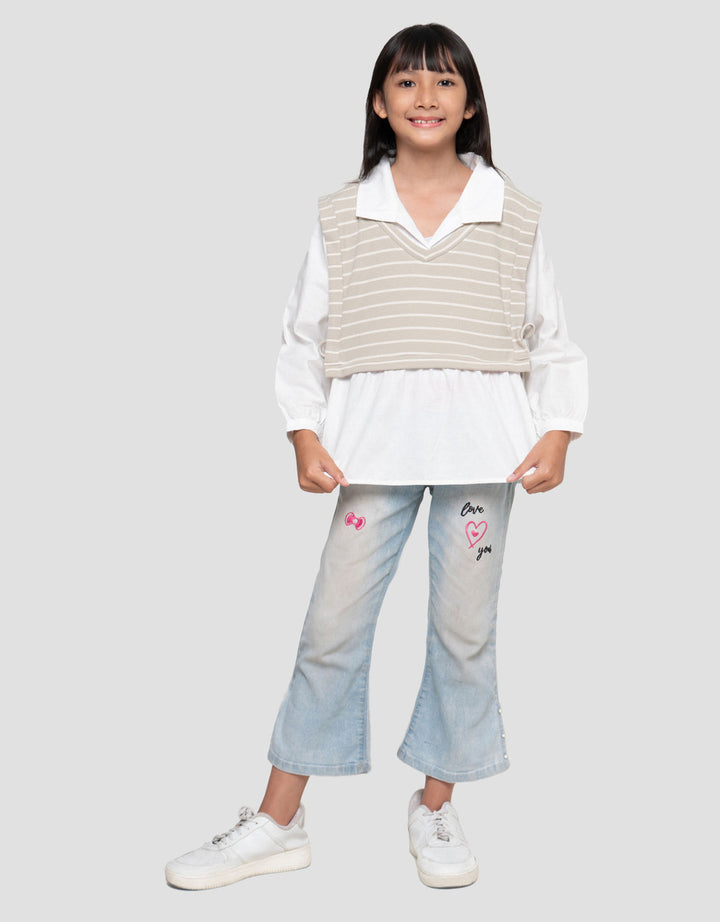 Little M Kombi Salur Tekstur Kemeja Anak Perempuan