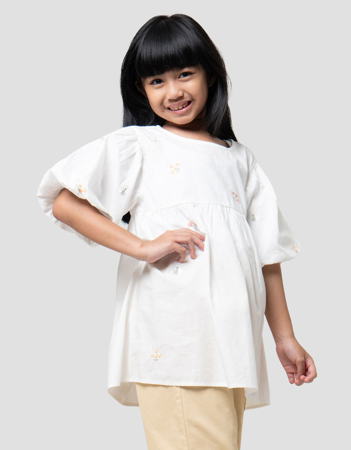Little M Tunic Balon Aop Flower Bordir Kemeja Anak Perempuan