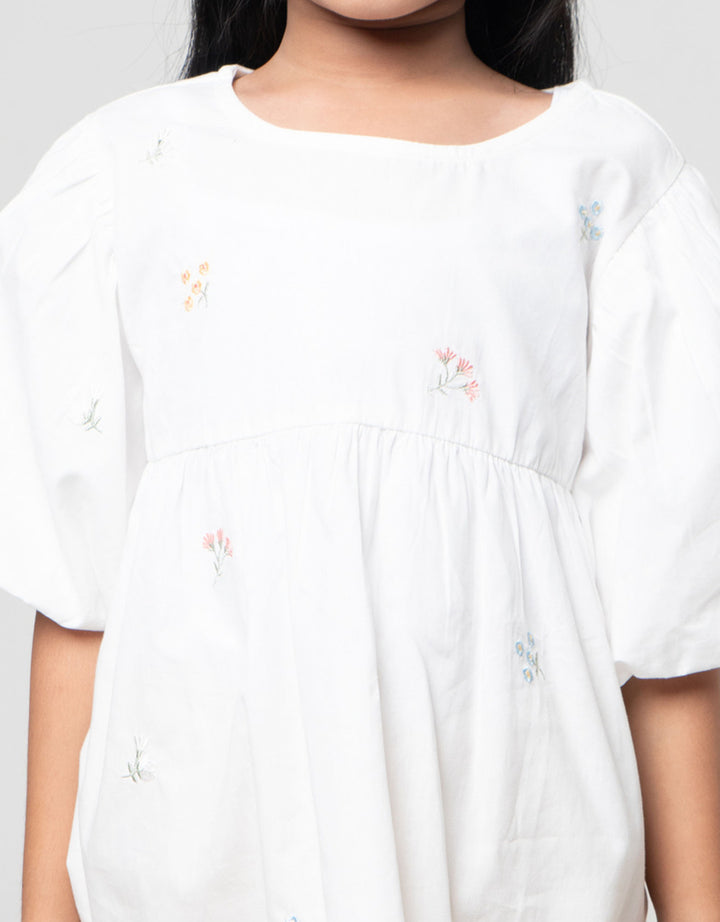 Little M Tunic Balon Aop Flower Bordir Kemeja Anak Perempuan