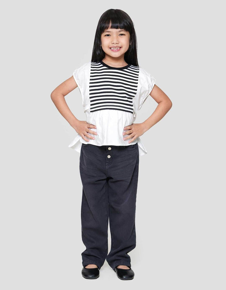 Little M Kobi Salur Kemeja Lengan Pendek Anak Perempuan
