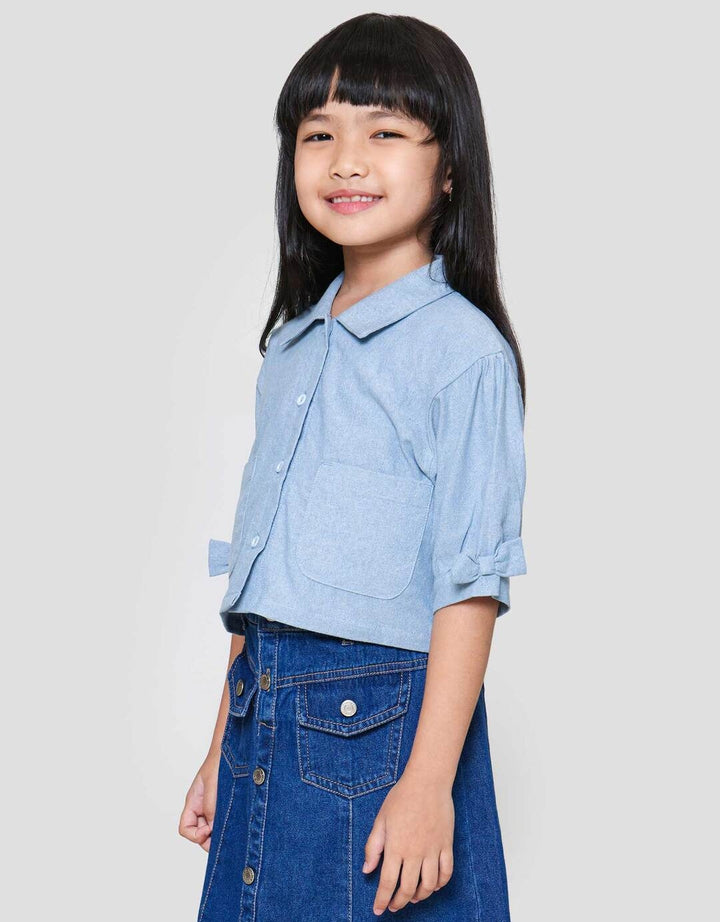 Little M Chambray Kemeja Lengan Pendek Anak Perempuan