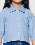 Little M Chambray Kemeja Lengan Pendek Anak Perempuan