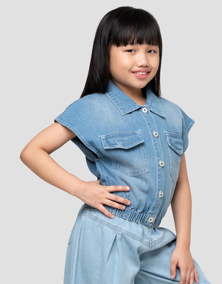 Little M Outer Stripe Jaket Denim Anak Perempuan