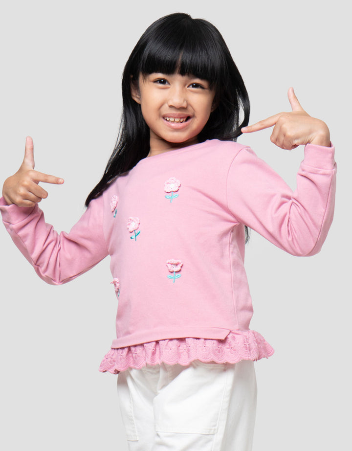 Little M Outerwear Aplikasi Bunga Rajut Sweater Anak Perempuan