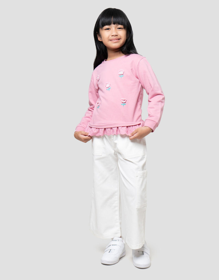Little M Outerwear Aplikasi Bunga Rajut Sweater Anak Perempuan