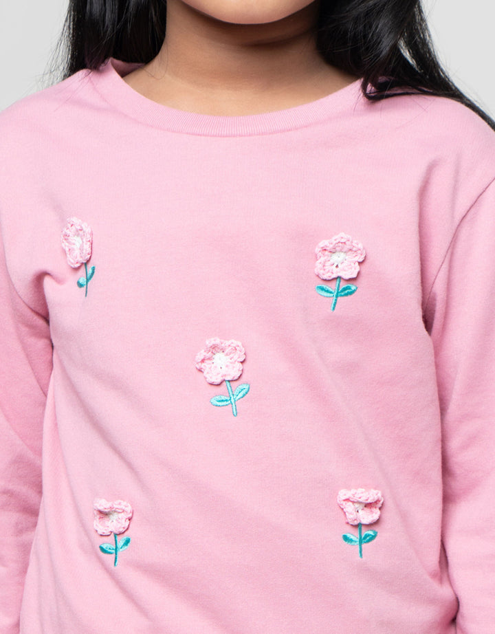 Little M Outerwear Aplikasi Bunga Rajut Sweater Anak Perempuan