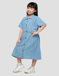 Little M Kancing Depan Dress Denim Anak Perempuan