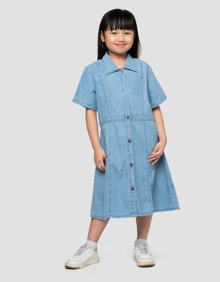 Little M Kancing Depan Dress Denim Anak Perempuan