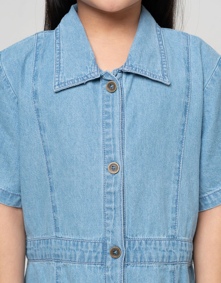 Little M Kancing Depan Dress Denim Anak Perempuan