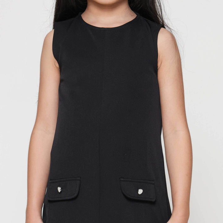 Little M Black 2 Pocket Dress Anak Perempuan