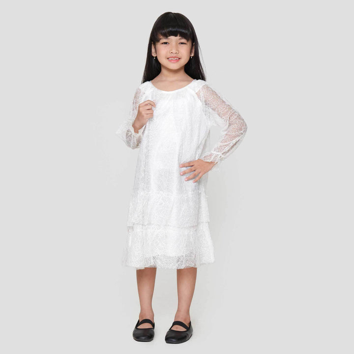 Little M Party Brokat Putih Dress Anak Perempuan