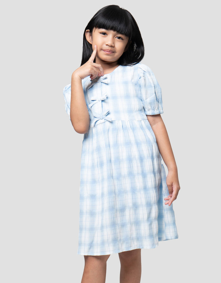 Little M Kotak-Kotak Pita Dress Anak Perempuan