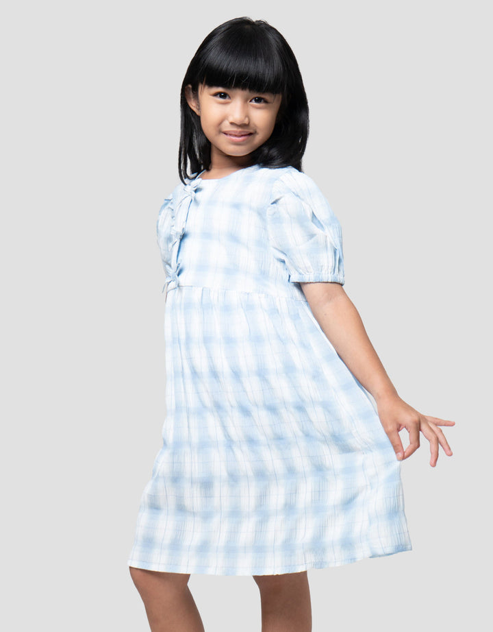 Little M Kotak-Kotak Pita Dress Anak Perempuan