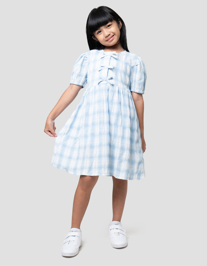 Little M Kotak-Kotak Pita Dress Anak Perempuan