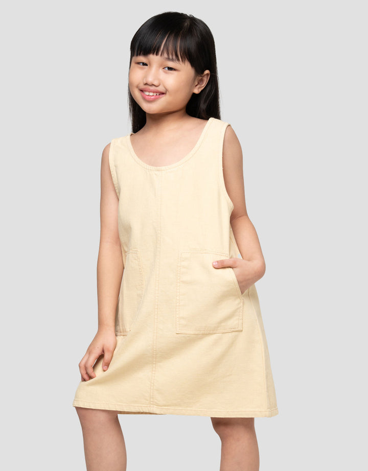Little M Solid Non Sleeve Kantong Dress Anak Perempuan