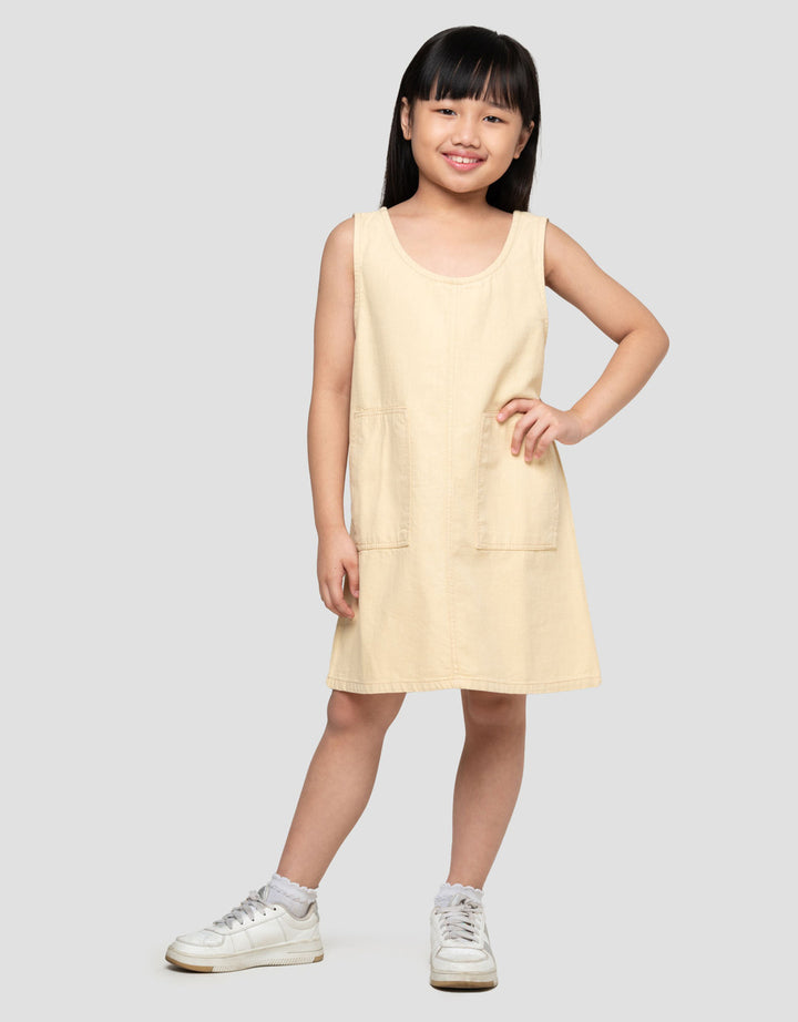 Little M Solid Non Sleeve Kantong Dress Anak Perempuan