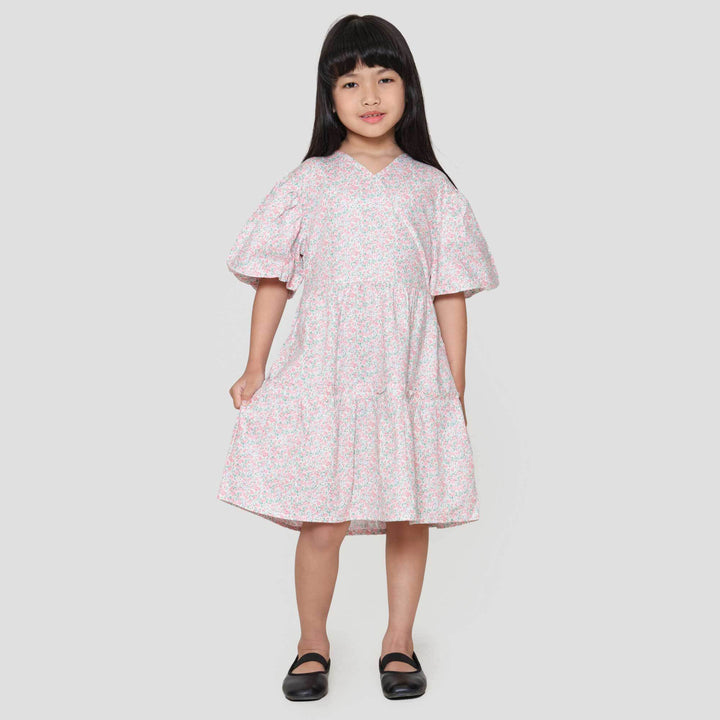 Little M Balon Aop Flower Dress Anak Perempuan