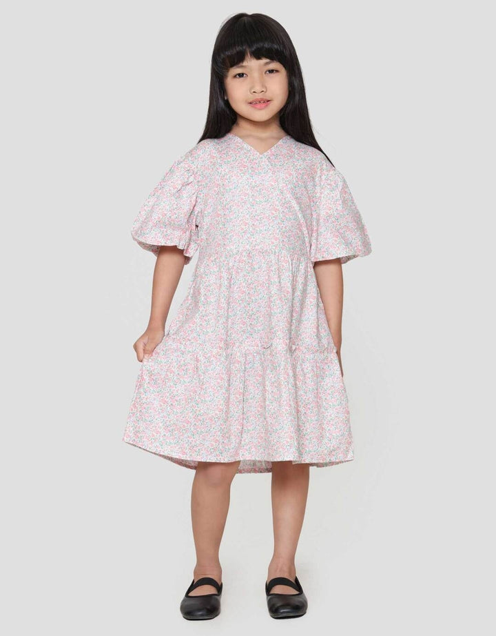 Little M Balon Aop Flower Dress Anak Perempuan