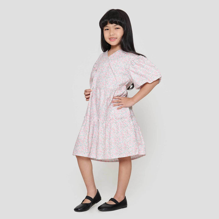 Little M Balon Aop Flower Dress Anak Perempuan