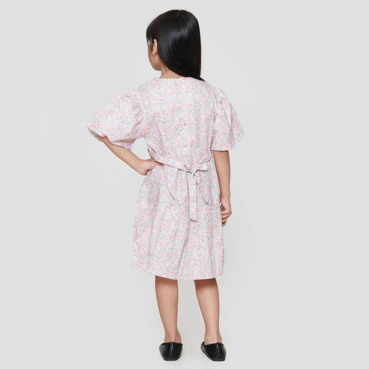 Little M Balon Aop Flower Dress Anak Perempuan