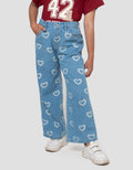 Little M Wide Leg Aop Heart Celana Denim Anak Perempuan