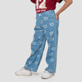 Little M Wide Leg Aop Heart Celana Denim Anak Perempuan