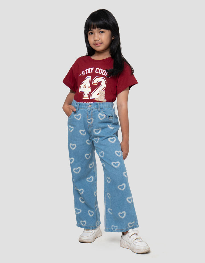 Little M Wide Leg Aop Heart Celana Denim Anak Perempuan