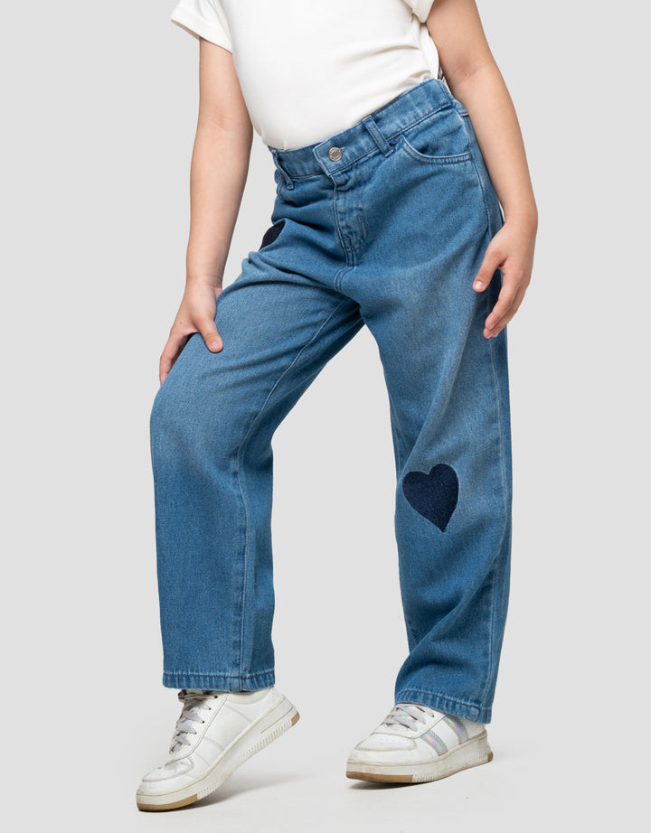 Little M Heart Embro Celana Denim Anak Perempuan