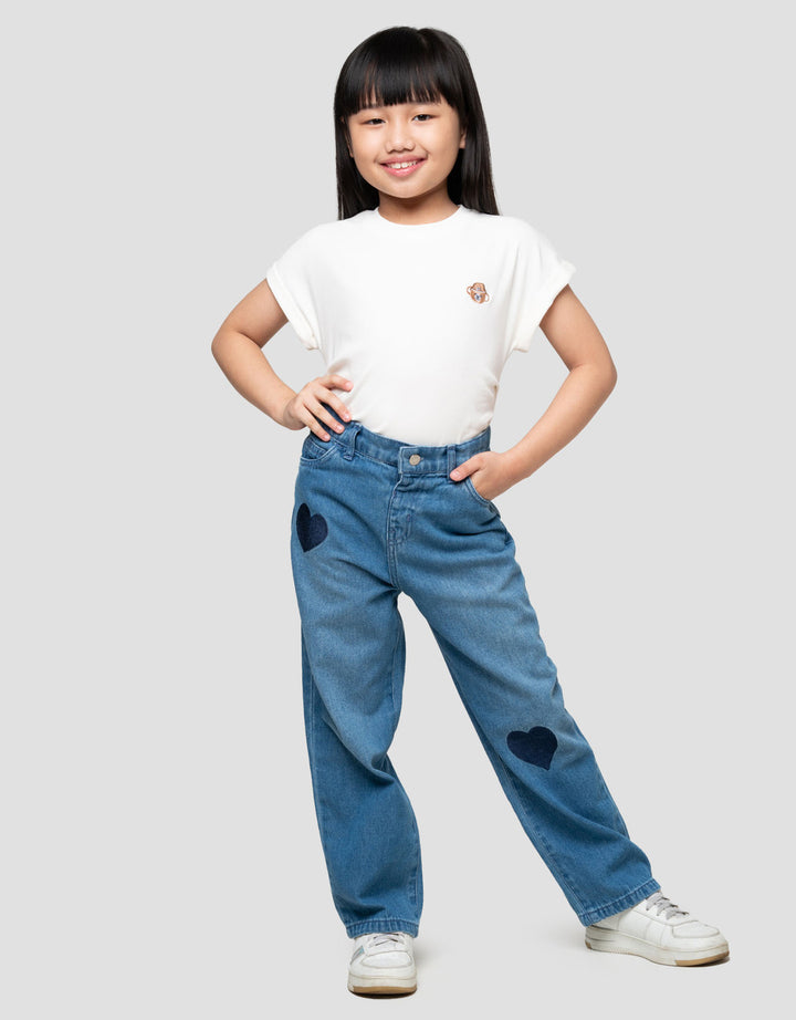 Little M Heart Embro Celana Denim Anak Perempuan